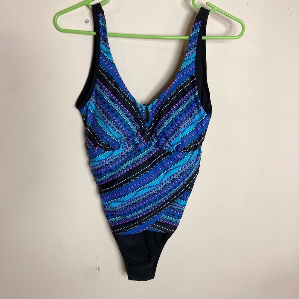 Blue ice sz Large blue purple deep v-neck one piece swimsuit